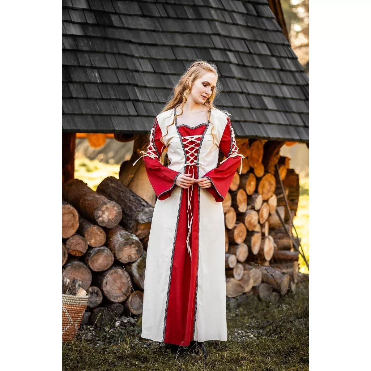 Medieval Dress Amalia beige-red