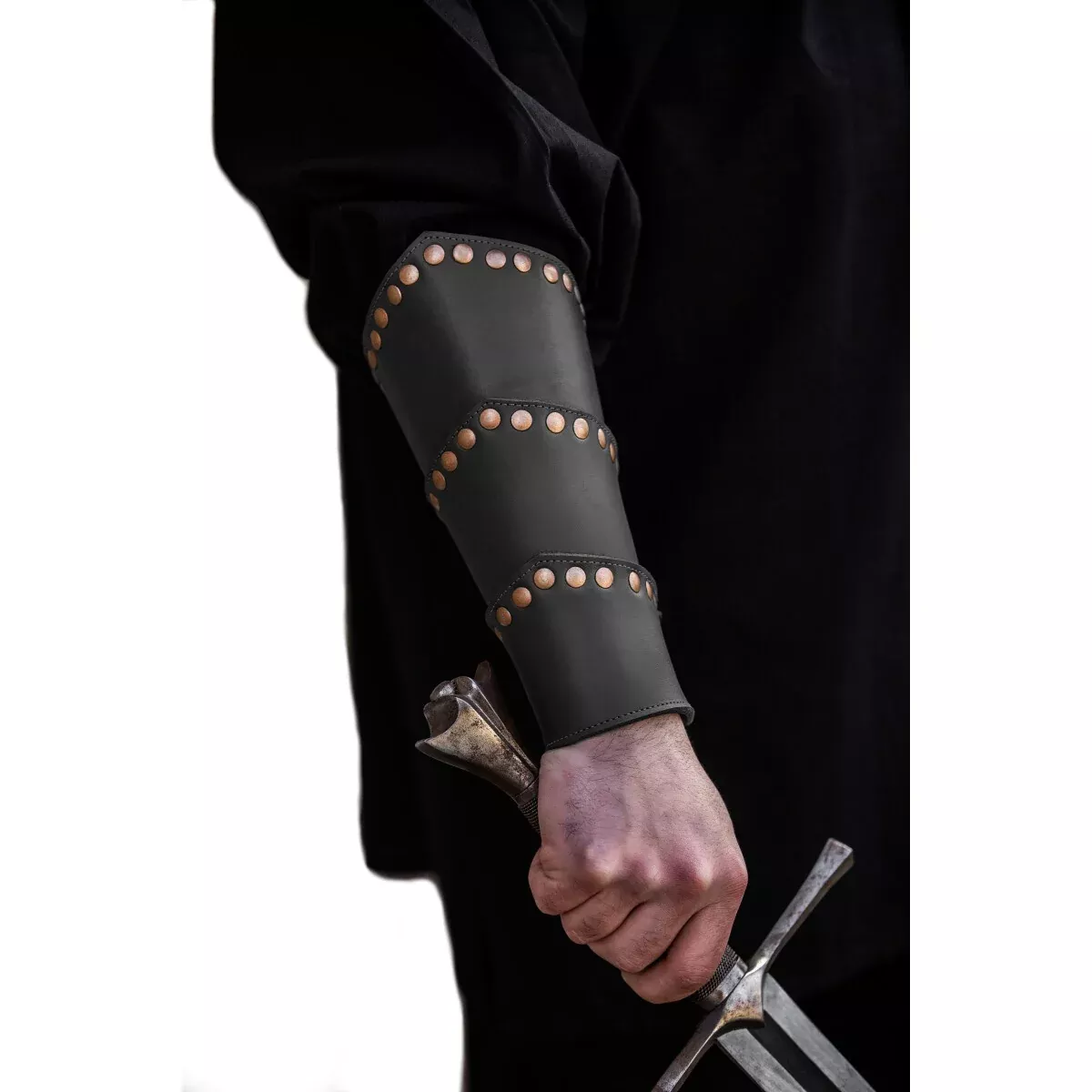 Medieval Leather Bracers with Studs Black