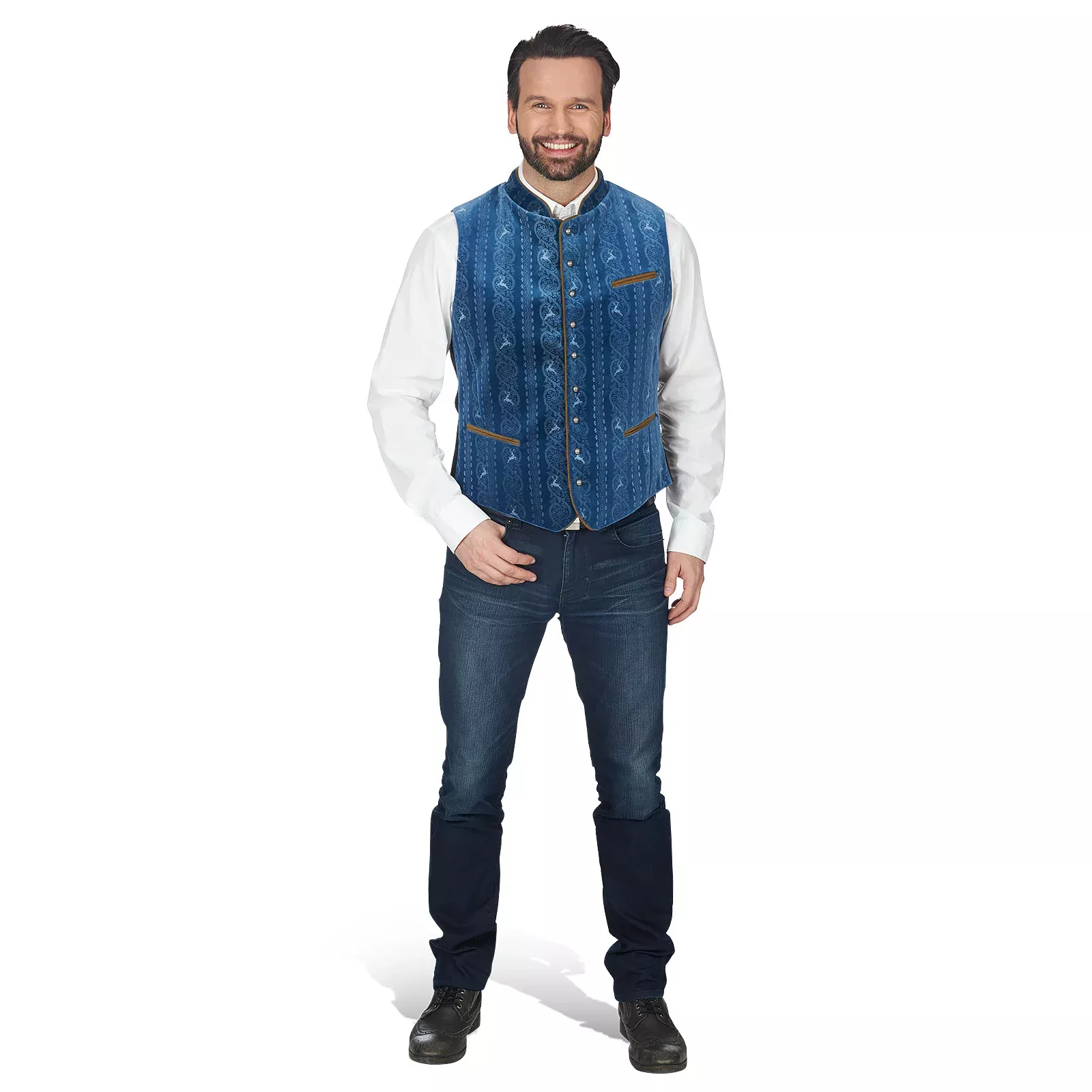 Men's Traditional Vest with Pattern - Blue